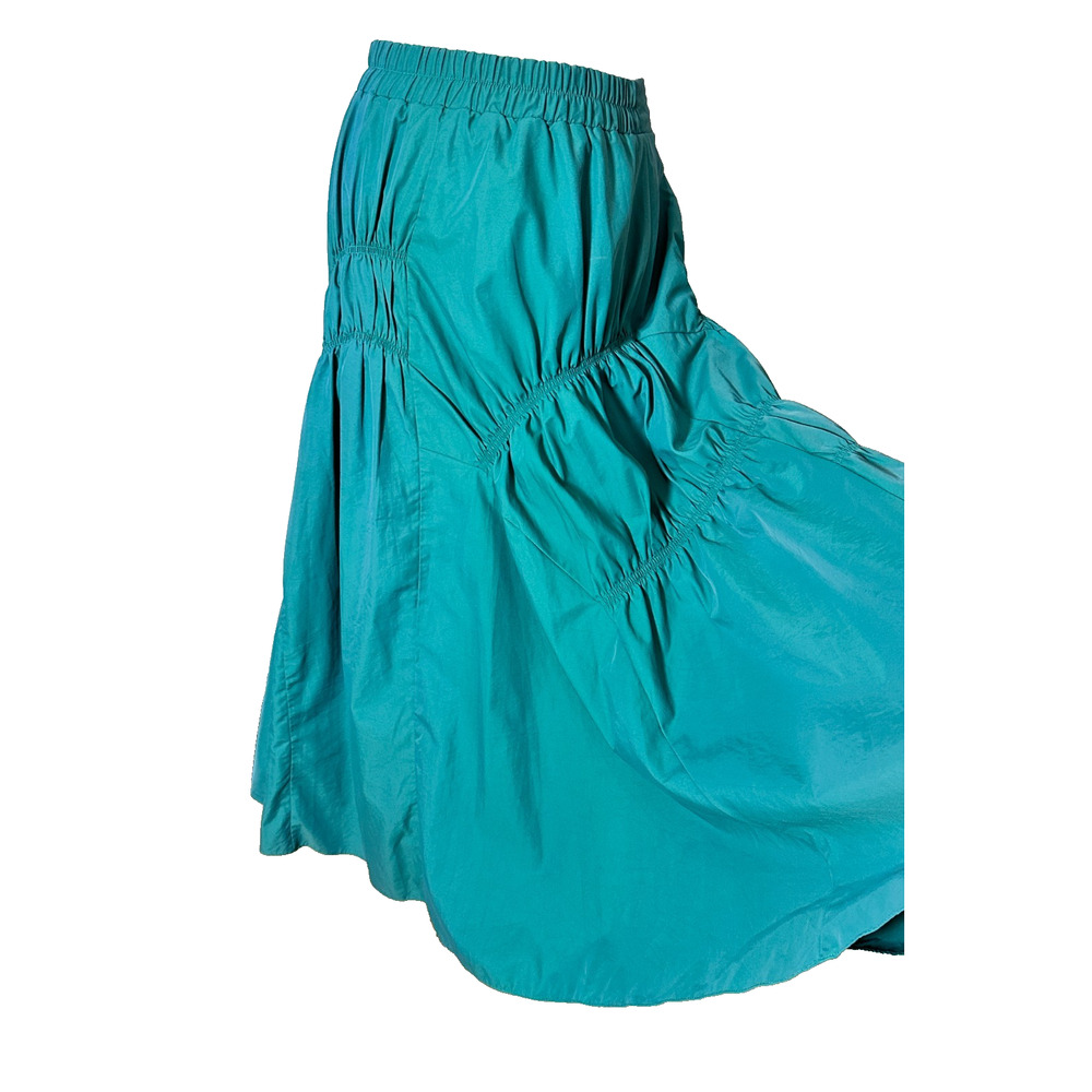 Teal Green Nylon Gathered Pull On Peasant Boho Maxi Skirt Small - Picture 4 of 7